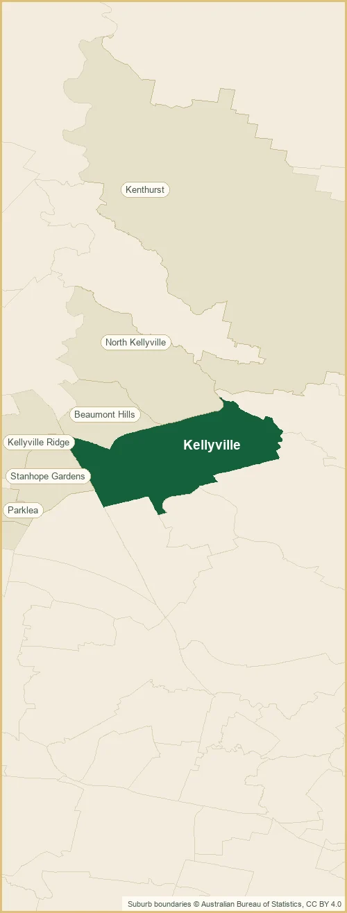Map of the Kellyville plumbing service area, covering Acacia Gardens, Beaumont Hills, Kellyville Ridge, Kenthurst, North Kellyville, Parklea and Stanhope Gardens